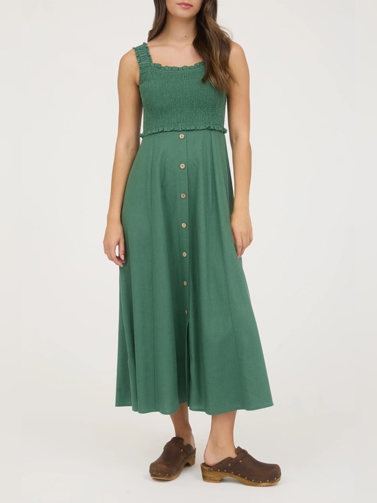 Blu Pepper Dresses & Skirts - Blu Pepper Moss Green Smocked Linen Blend Midi Dress NWT